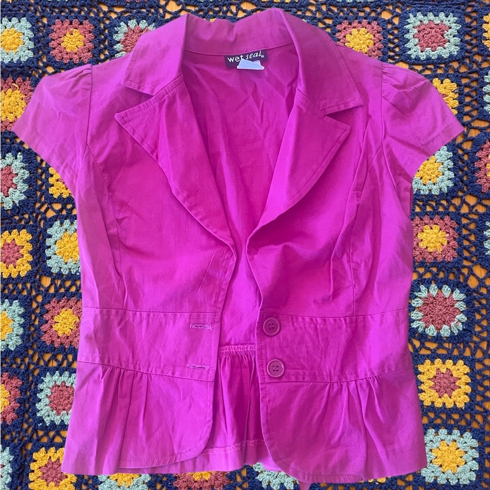 Vintage Wet Seal pink business style top buttons in front ties in back Size XS